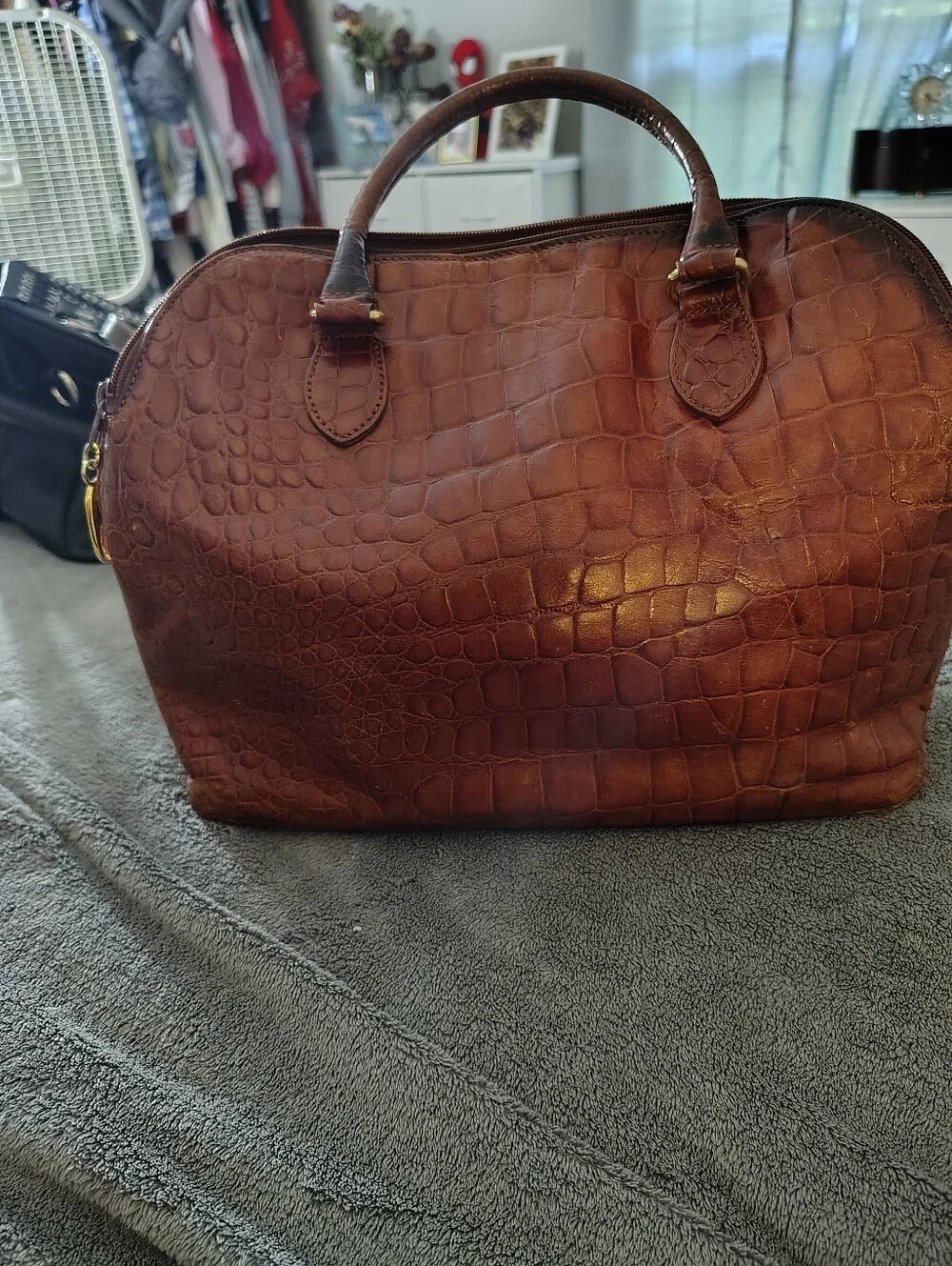 Talbots Vintage Faux Croc-Embossed Brown Shoulder Bag